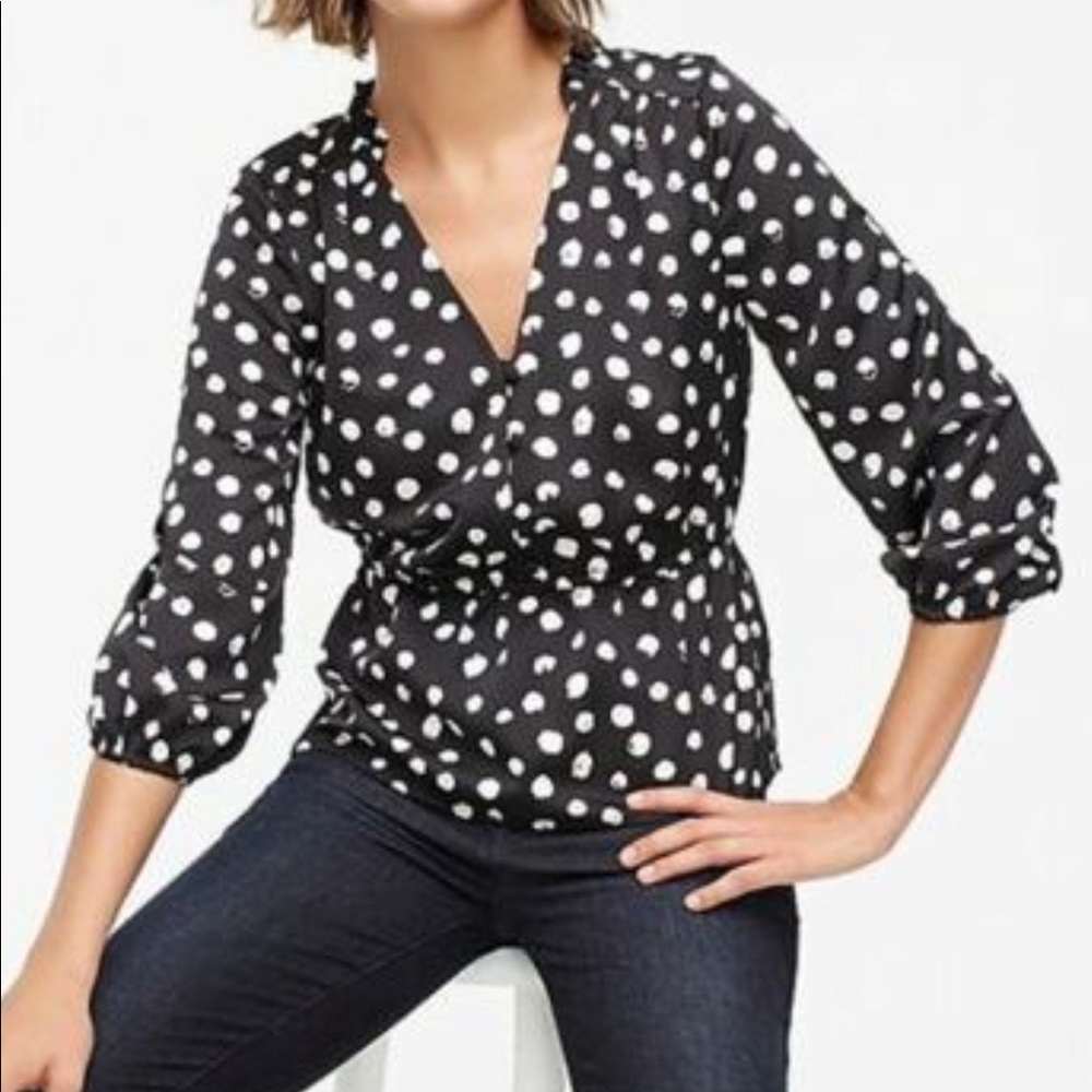 J. Crew Painted Dot Satin Backed Crepe Peplum Top